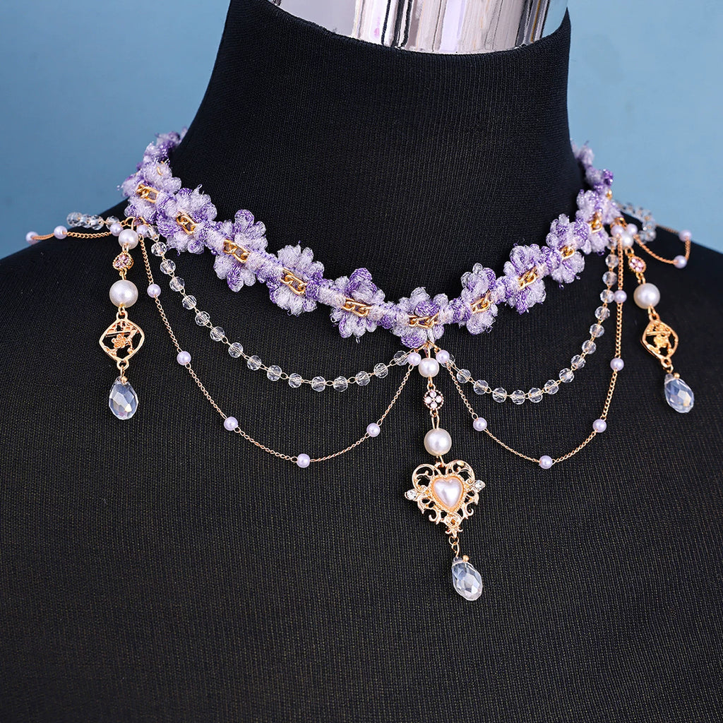 Layered Purple Rococo Tassel Choker and Bracelet Bazaare Mart Tassel Choker and Bracelet