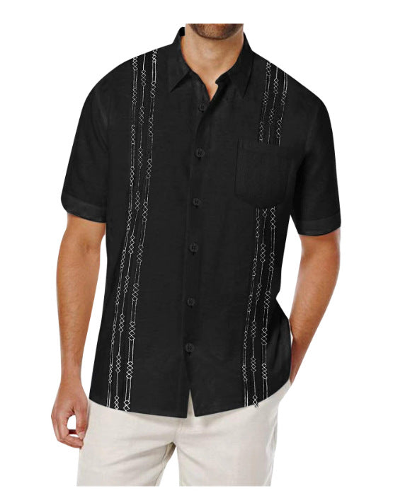 Polyester Print Men's Short Sleeve Button Up Shirt