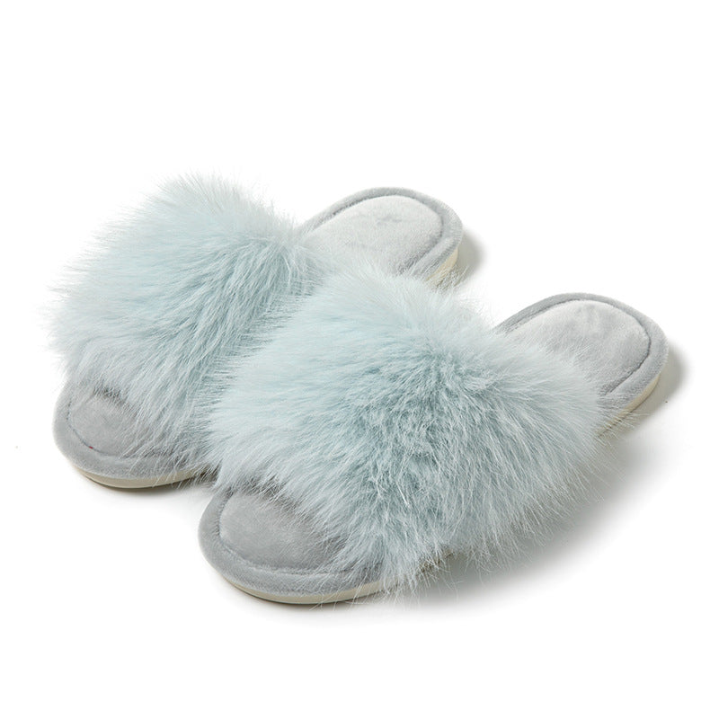 Light Blue Fuzzy Open Toe Women's Slippers 