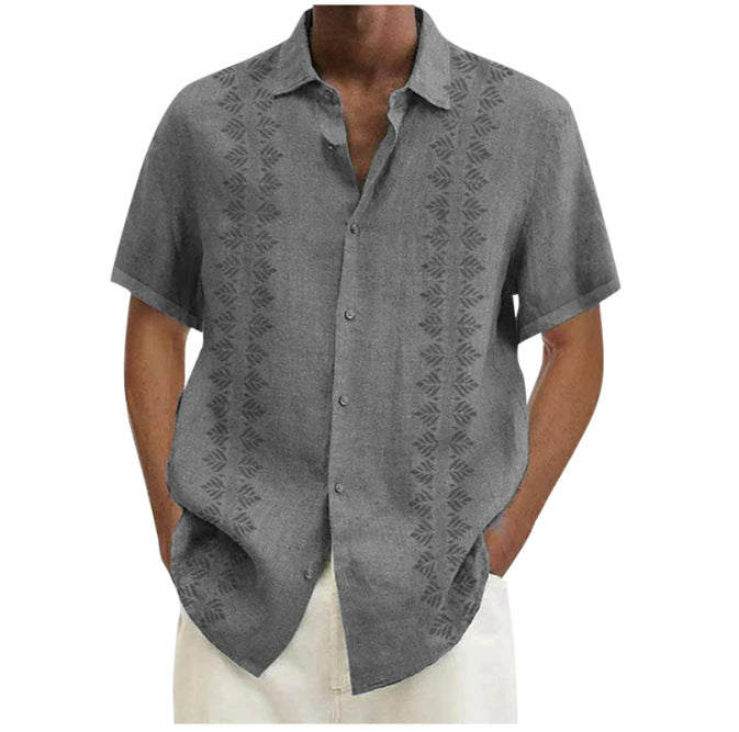 Polyester Print Men's Grey Short Sleeve Button Up Shirt