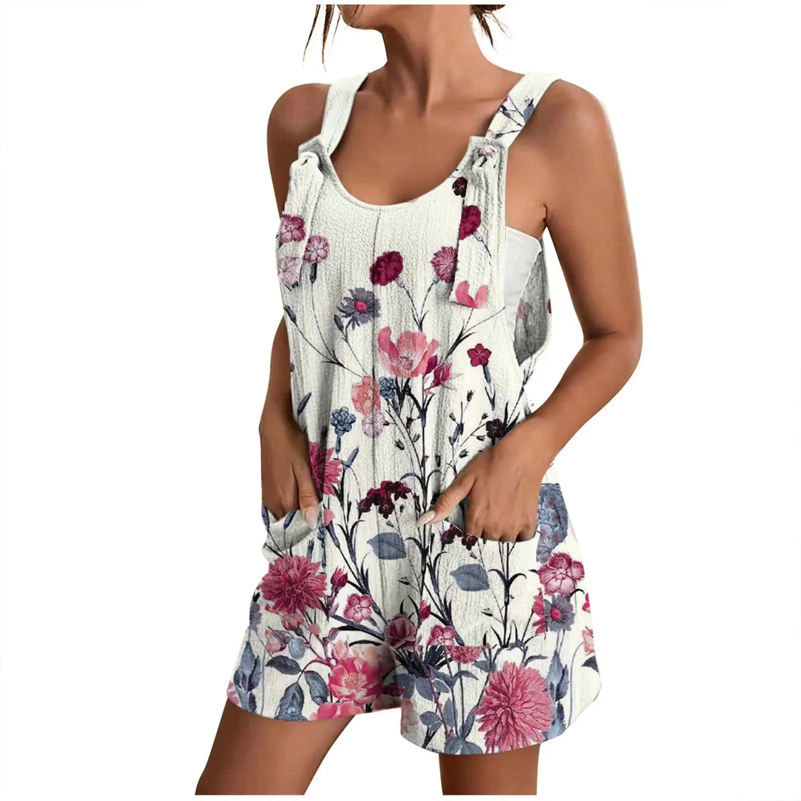  Women White Floral Overall Jumper 