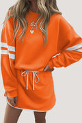 Orange Varsity Stripe Pullover and Mini Skirt Set Orange 65%Polyester+35%Cotton Shewin Two Piece Skirt Sets