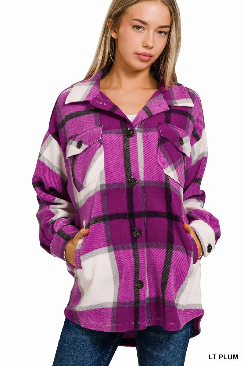 Oversized Purple Plaid Fleece Shacket