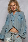 POL Contrast Cropped Jacket with Raw Edge Detail CORNFLOWERBLUE Trendsi Blue Ruffled Cropped Hoodie