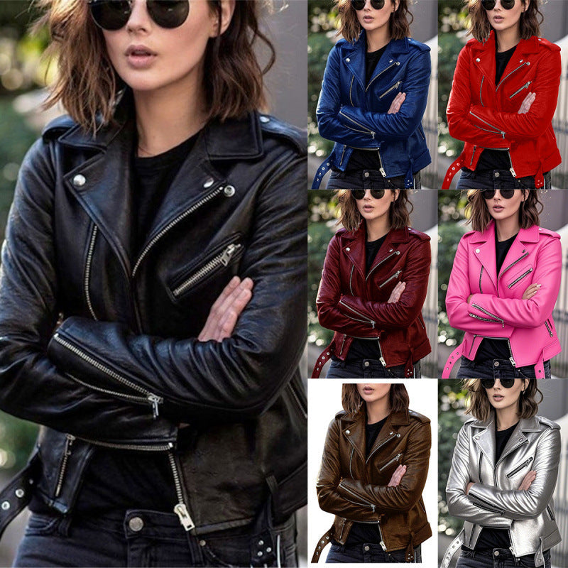 Colorful PU Leather Biker Jacket 