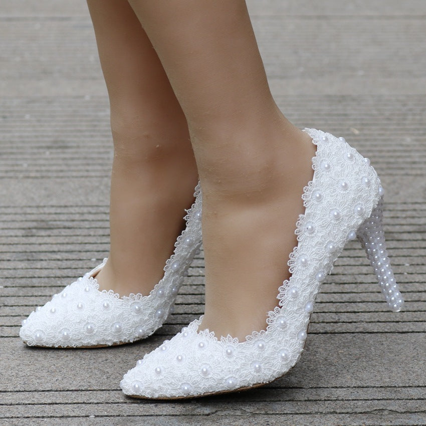 White Pearl Lace Pumps