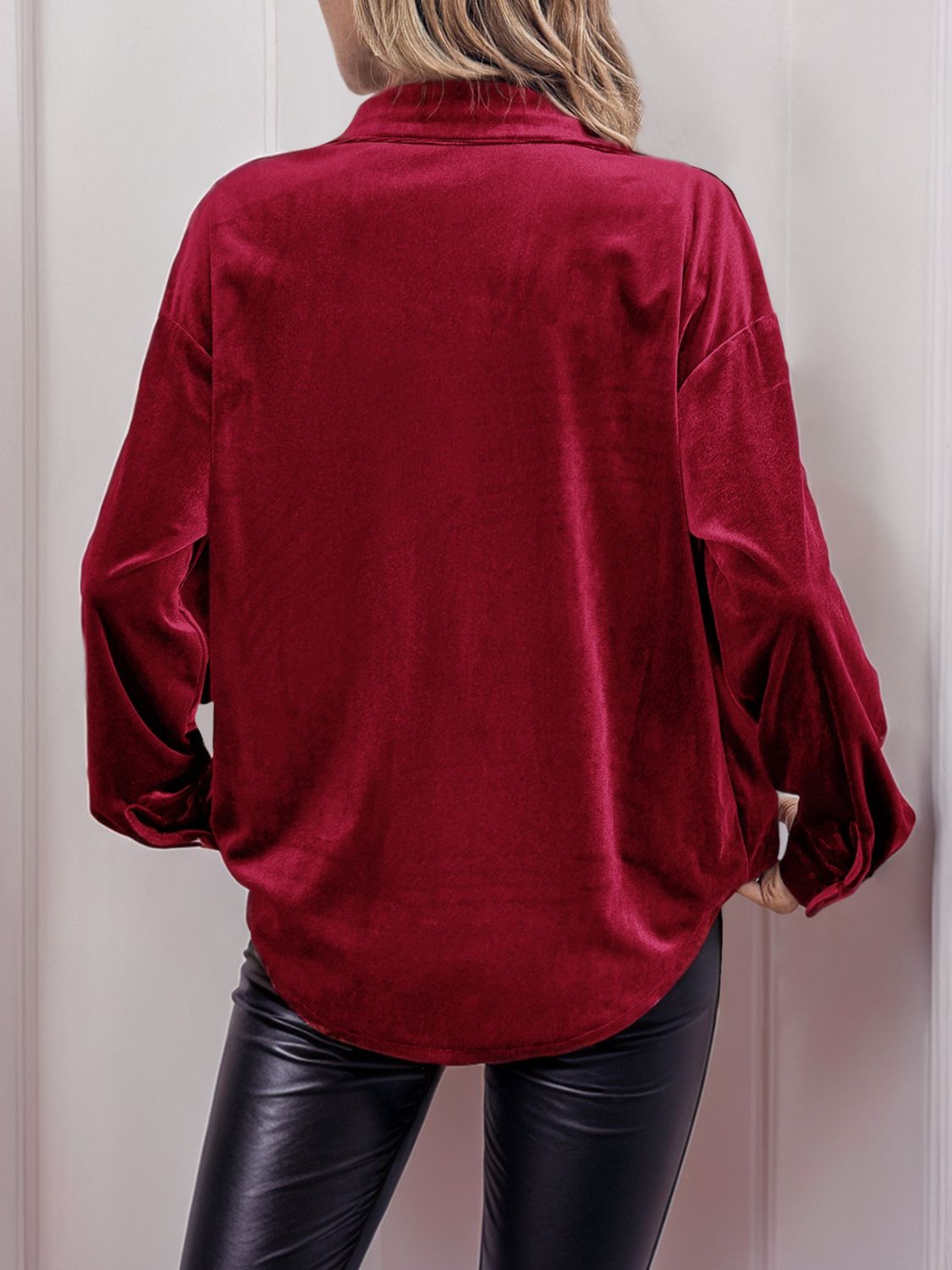 Velvet Button Up Long Sleeve Shirt