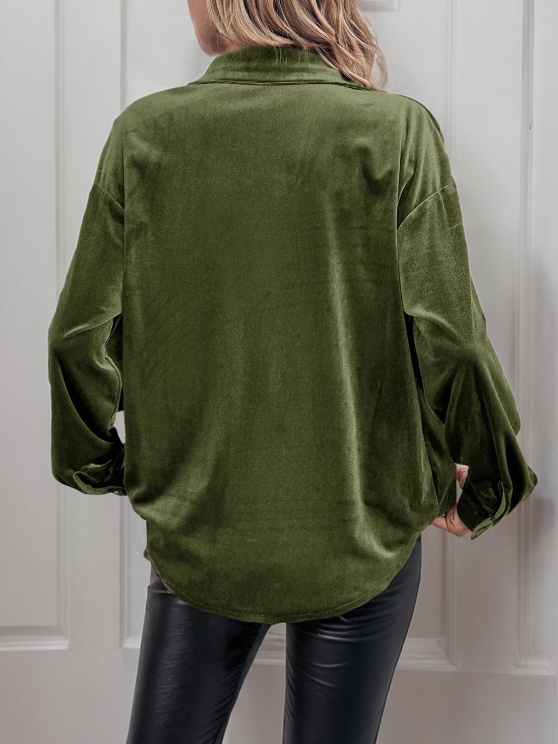 Velvet Button Up Long Sleeve Shirt