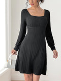 Perfee Butterfly Square Neck Long Sleeve Dress Black Bazaare Mart Perfee Butterfly Square Neck Long Sleeve Dress