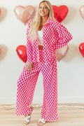 Pink Checkered Long Sleeve PJs Pink 100%Polyester Bazaare Mart Loungewear & Sleepwear/Sleepwear