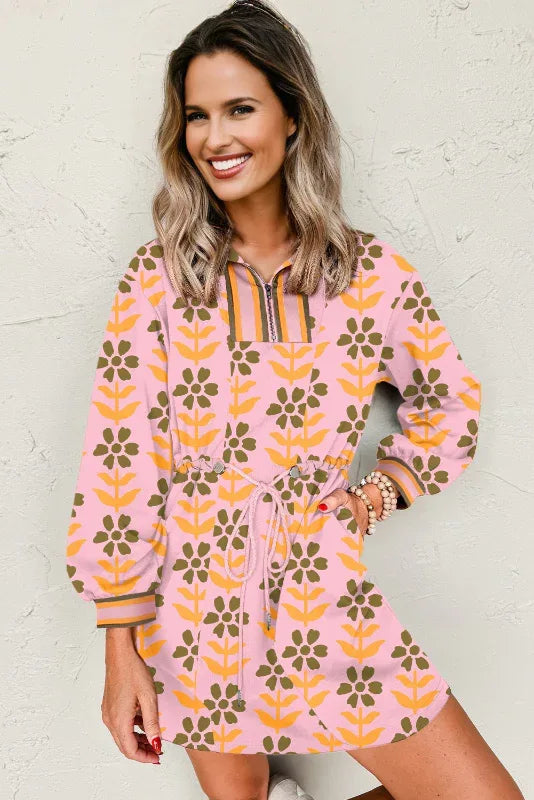 Pink Floral Long Sleeve Dress Bazaare Mart Dresses/Floral Dresses