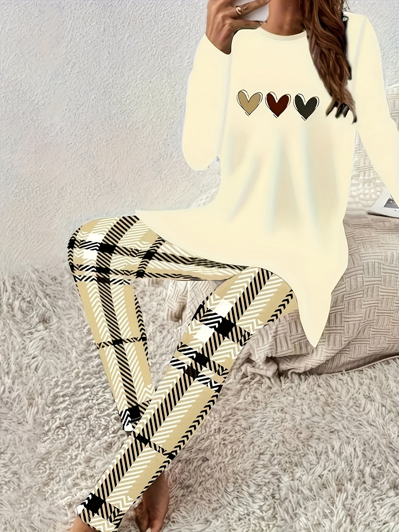 Plaid Beige Pants Set