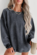 Plain Corded Crew Neck Sweatshirt Gray 100%Polyester Bazaare Mart Plain Sweatshirt
