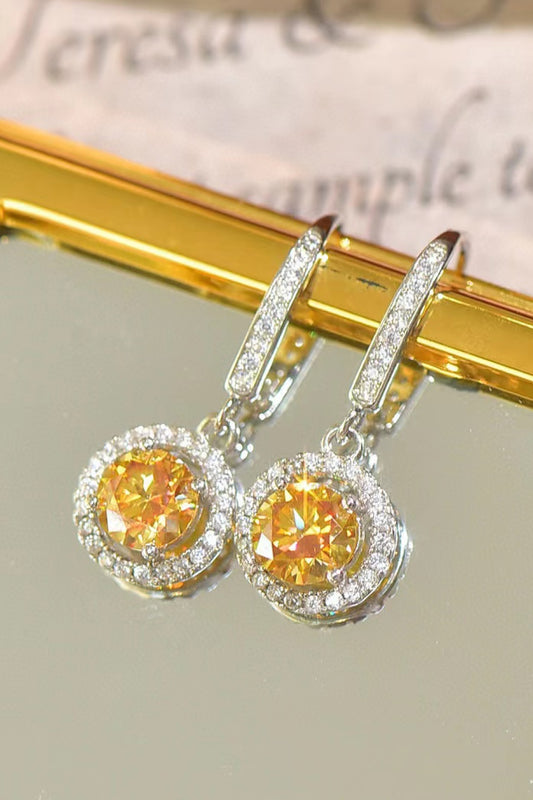 Platinum-Plated 2 Carat Yellow Moissanite Drop Earrings