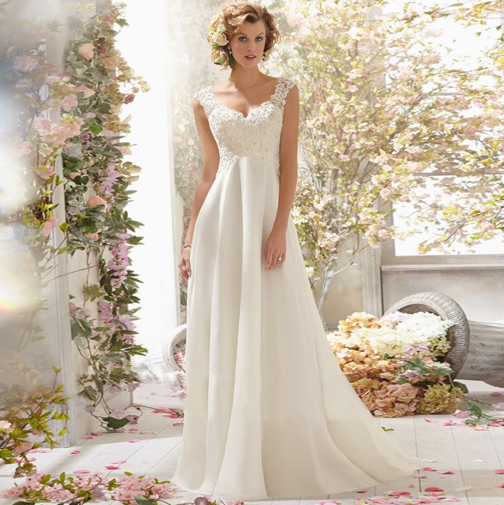 Princess Bride Sleeveless French Lace Train Wedding Dress