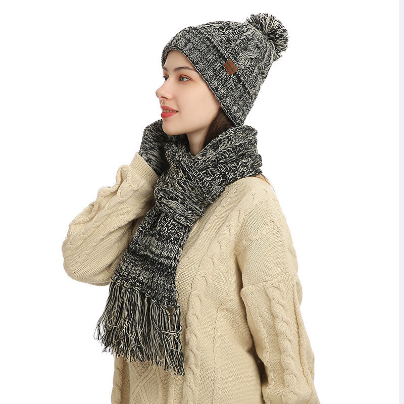 Printed Three-piece Hat Thick Scarf Touch Screen Gloves