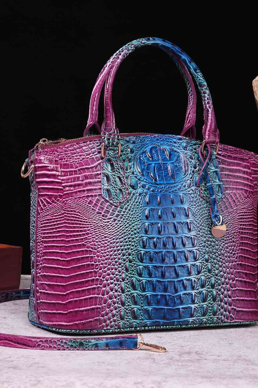 Purple & Blue Colorful Gradient PU Alligator Satchel Handbag