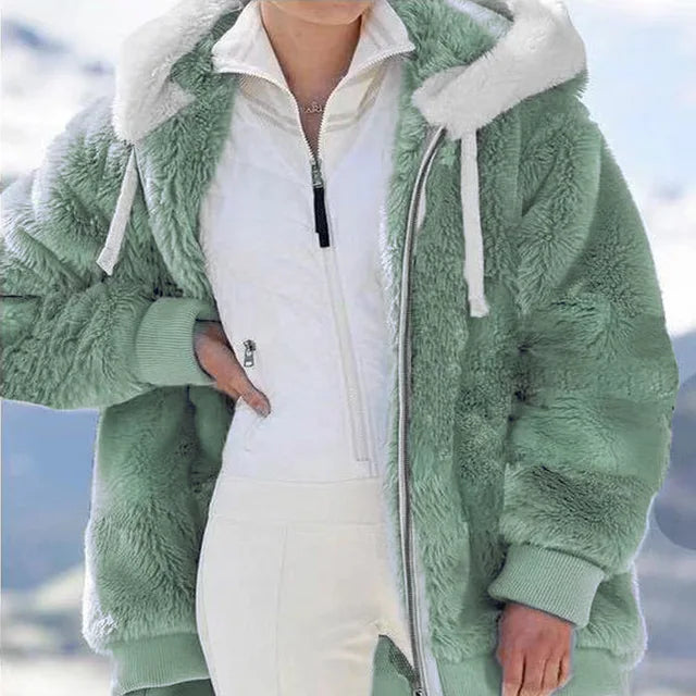 Plush Furry Hooded Jackets For Women