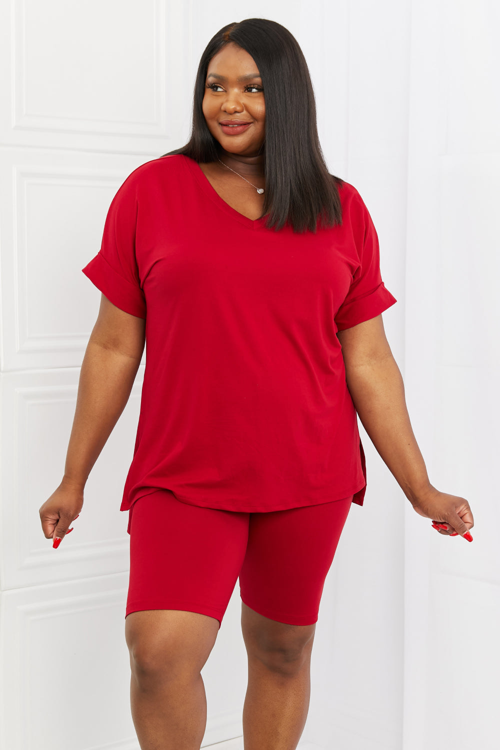Quiet Moments Brushed Shorts Lounge Set in Dark Red