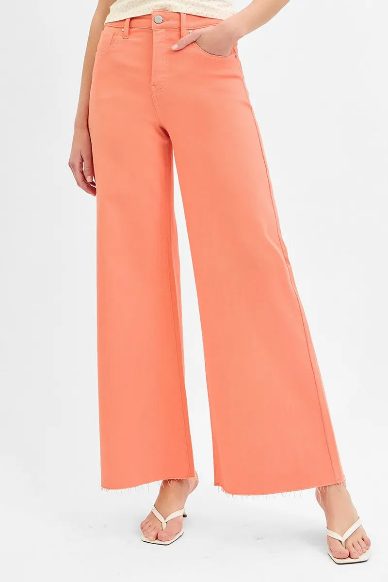 Tummy Control High Waist Peach Wide Leg Jeans
