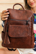 Retro Dark Brown Tassel Backpack Dark Brown ONE SIZE 95%PU+5%Alloy Shewin Backpacks