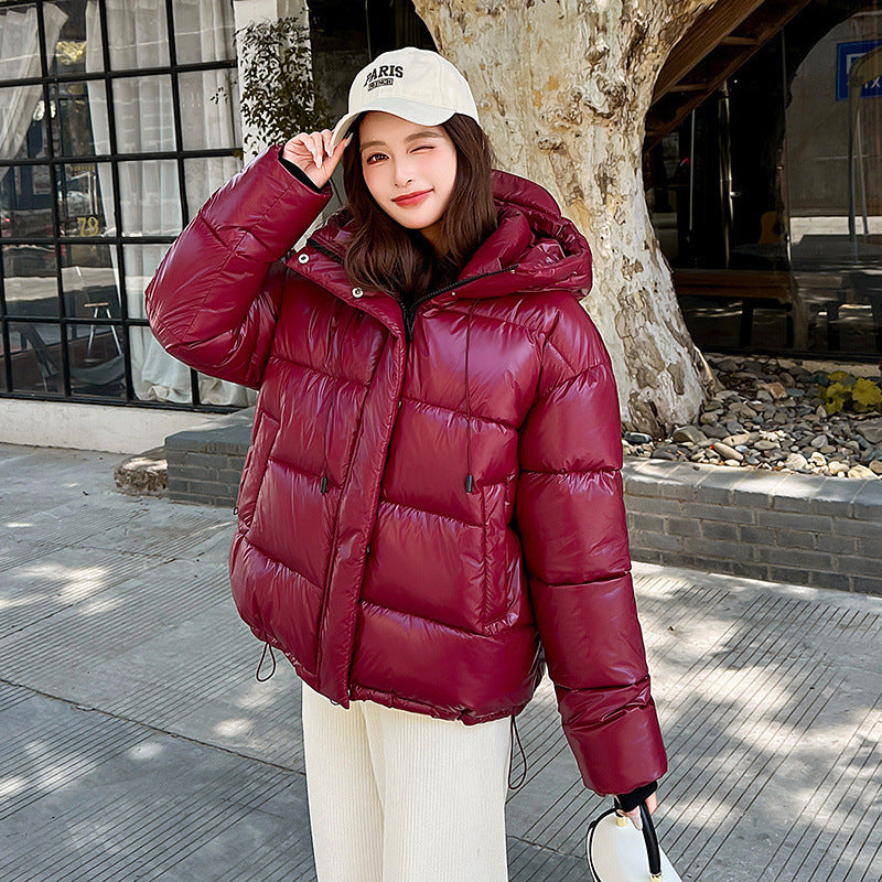 Retro Burgundy Hooded Puffer Jacket