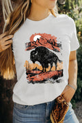 Retro Western Buffalo On Plains Tee White 62%Polyester+32%Cotton+6%Elastane Shewin Graphic Tees