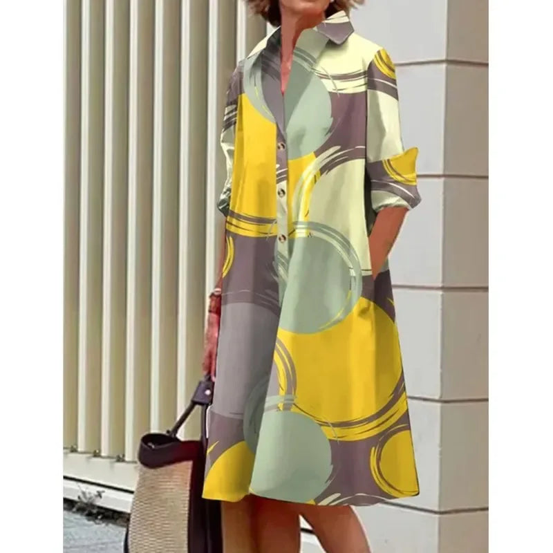 Retro Yellow and Green Abstract Blouse Dress Bazaare Mart Retro Shirt Dress