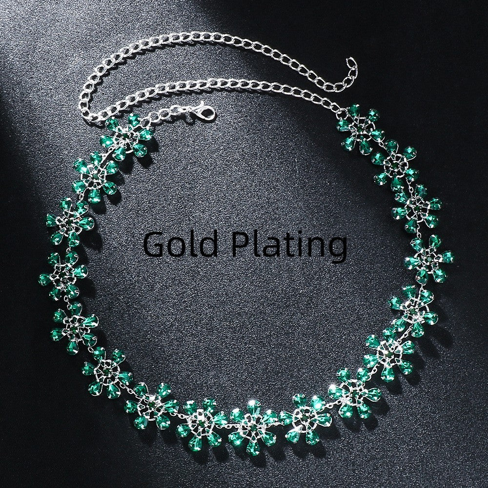 Rhinestone Clavicle Flower Necklace