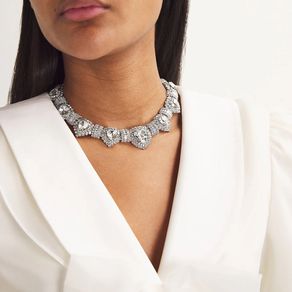 Rhinestone Hearts Collar Necklace
