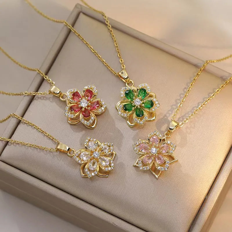 Romantic CZ Flower Pendant Necklace Bazaare Mart Romantic CZ Flower Pendant Necklace
