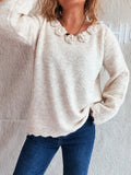 Roses V-Neck Long Sleeve Pullover Sweater Apricot One Size Bazaare Mart Rose Bud Pullover Sweater