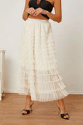 Ruched Tiered Midi Skirt Ivory Bazaare Mart Layered Midi Skirt