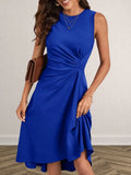 Ruched Round Neck Sleeveless Dress Royal Blue Bazaare Mart Ruched Round Neck Sleeveless Dress