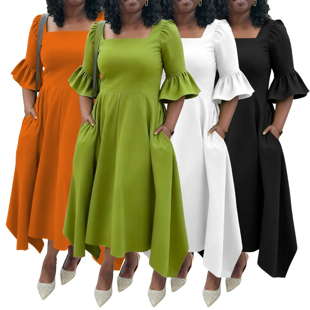 Ruffle Sleeve Square Neck Midi Dress Bazaare Mart Plus Size Half Sleeve Midi Dress