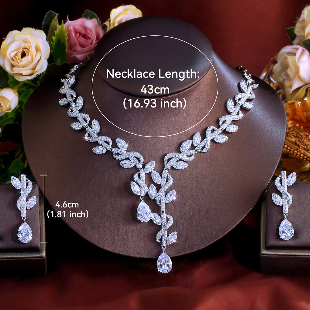 Water Drop Zirconia Leaf Bridal Jewelry Set Bazaare Mart Water Drop Zirconia Leaf Bridal Jewelry Set