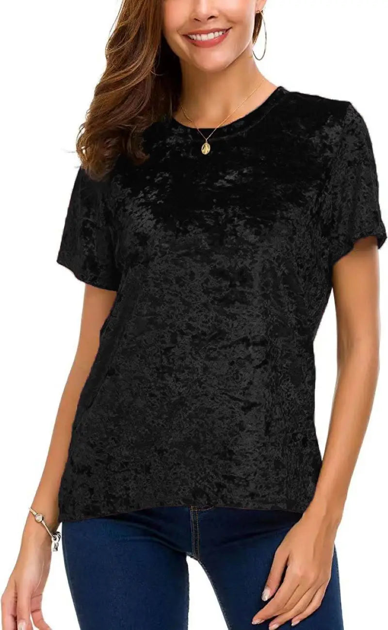 Plus Size Velvet Short Sleeve Top