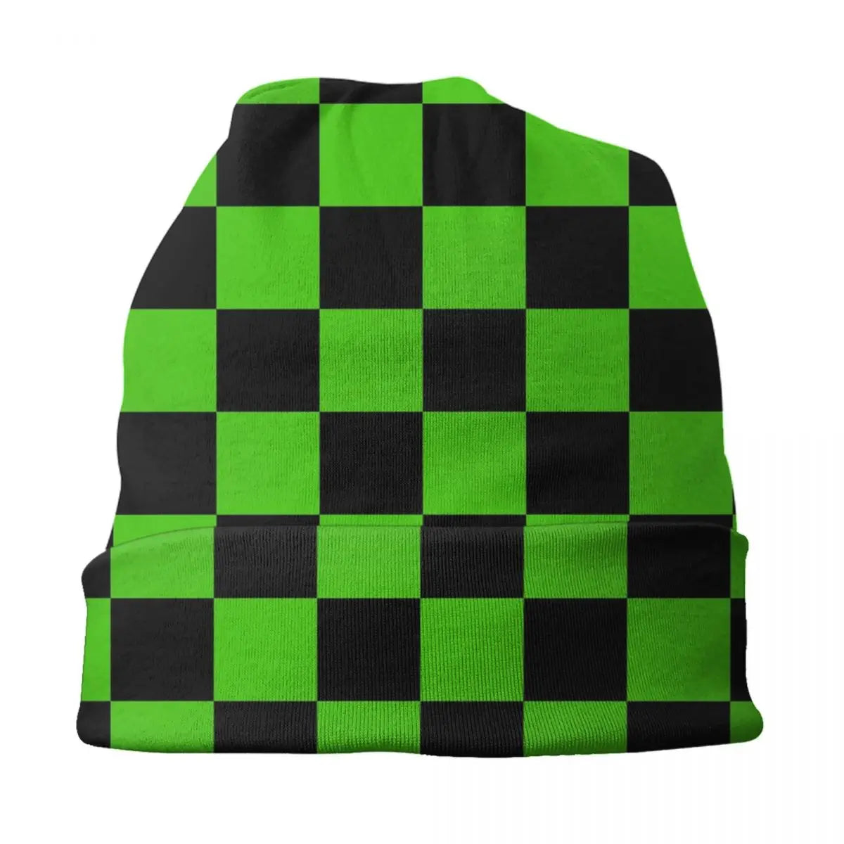 Unisex Knitted Adult Green and Black Checkerboard Cap