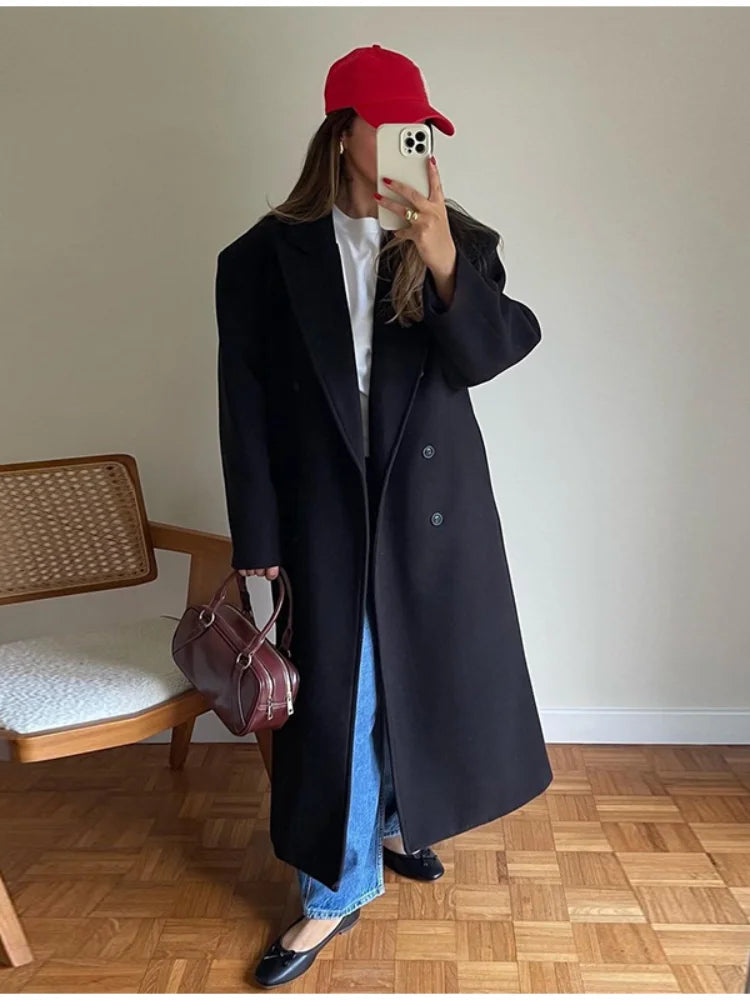 Women's Full Length Double Breasted Wool Coat