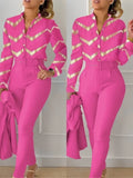 Print Long Sleeve Shirt Matching Pants Sets With Belt Rose Red CHINA Bazaare Mart 2 pc. Pants Outfit