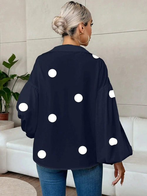 Women's Boho Polka Dot Blouse | French-Inspired Puff Sleeve Casual Top Bazaare Mart 3/4 Puff Sleeve V-Neck Blouse