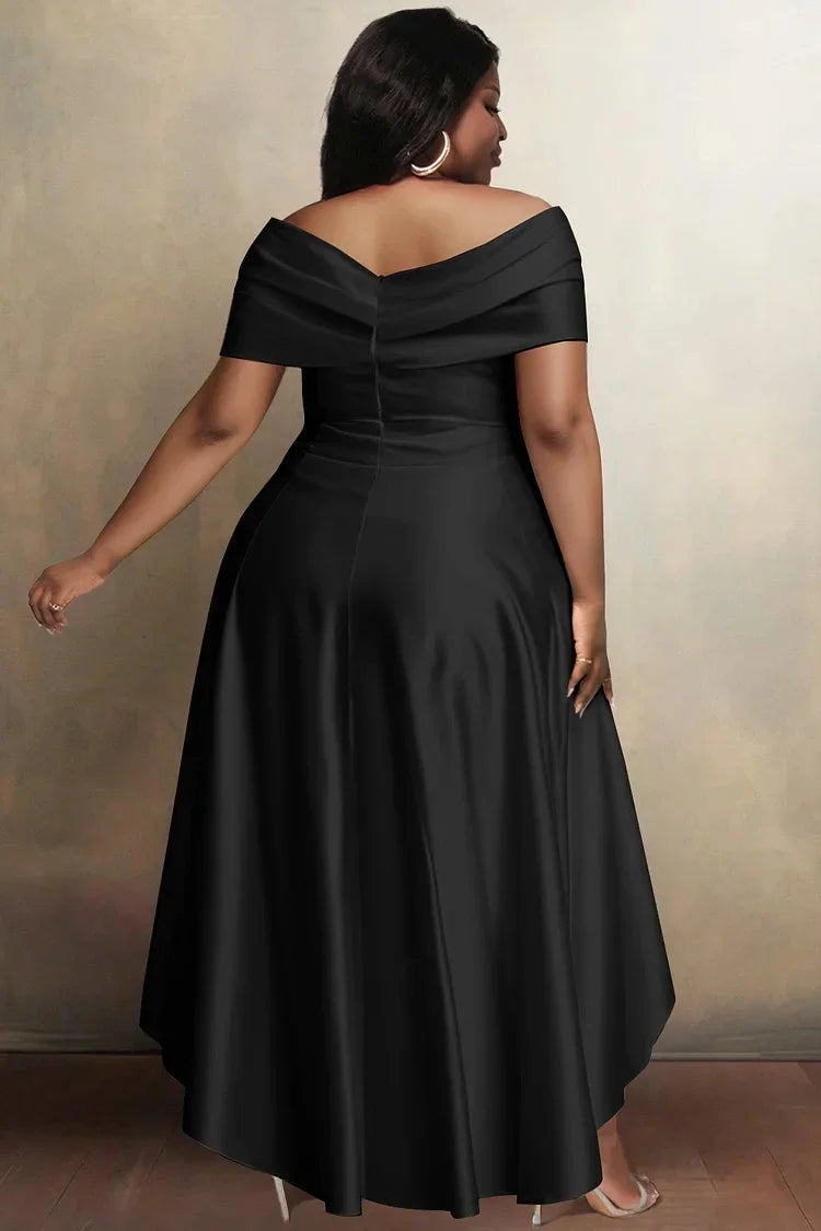 Elegant Black High Low Off Shoulder Evening Dress