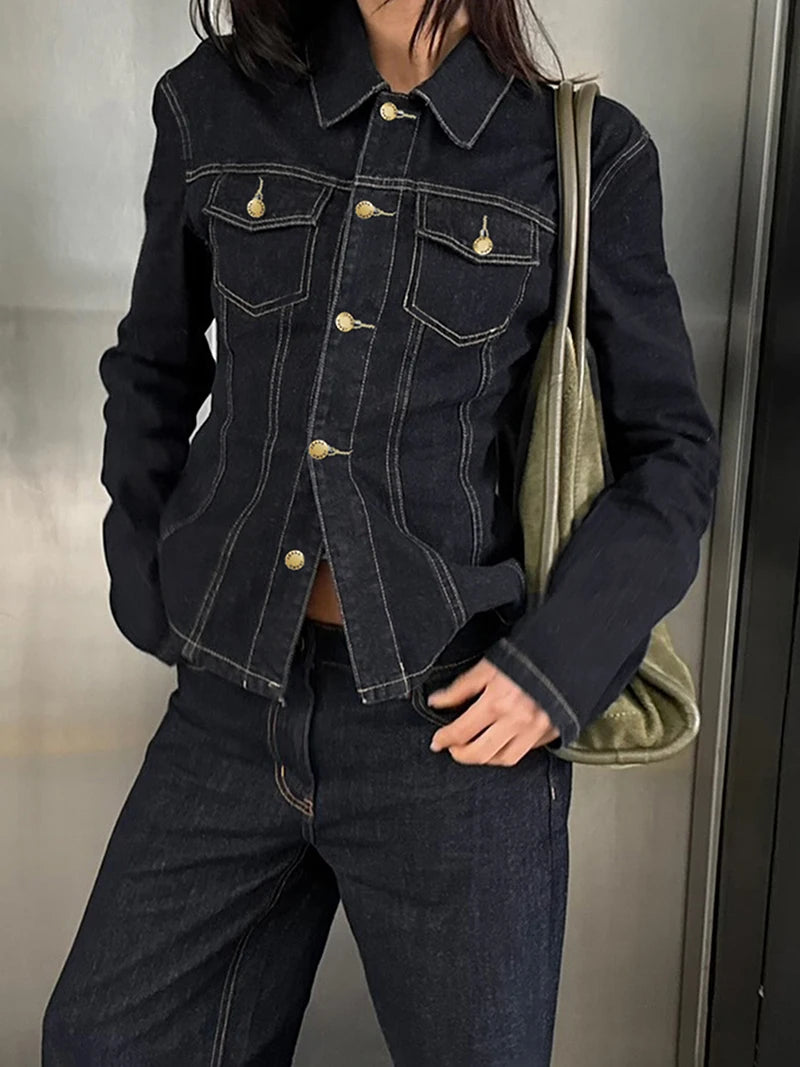 Vintage Midnight Blue Denim Button-Up Shacket