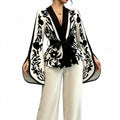 B&W Floral Print Wrap Blouse