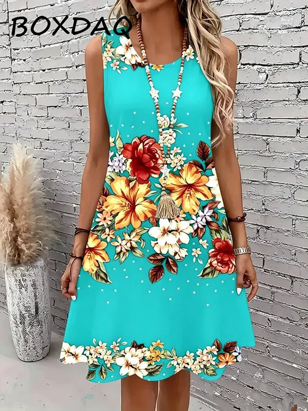Large Size 3XL Women Tank dress Summer Loose Casual Sleeveless Floral Print Vest Dress WXLYQ-1510 China Mainland Bazaare Mart