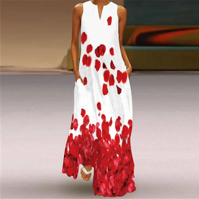 Women's Sleeveless Floral Maxi Dress with Pockets – Casual V-Neck Summer Beach Dress Bazaare Mart Floral Maxi Dresses