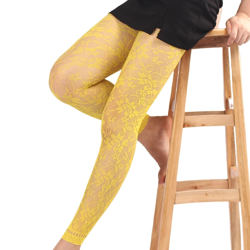 Colored Lace High Waist Footless Tights