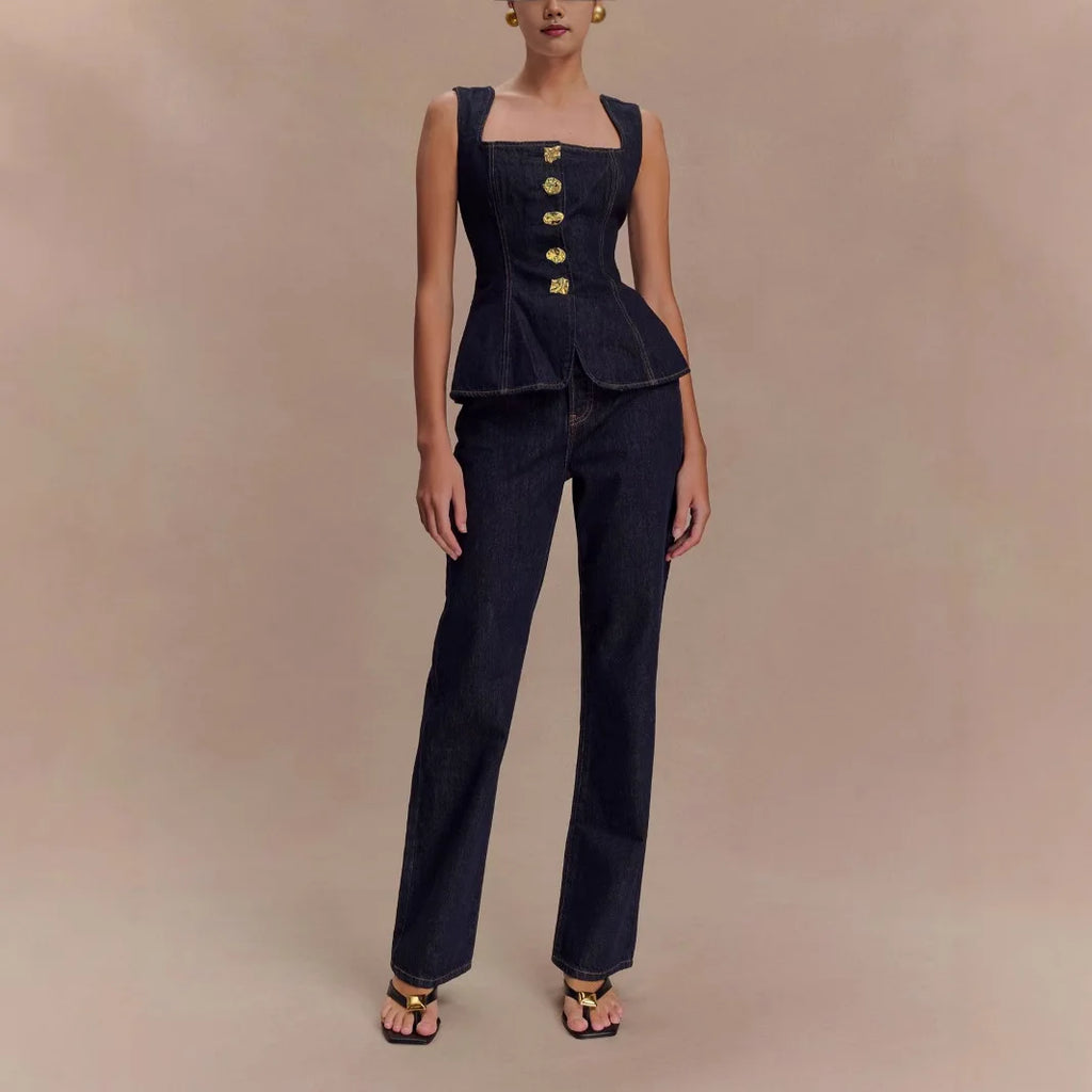Dark Blue Denim Pant Set