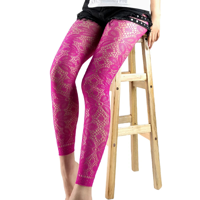 Colored Lace High Waist Footless Tights