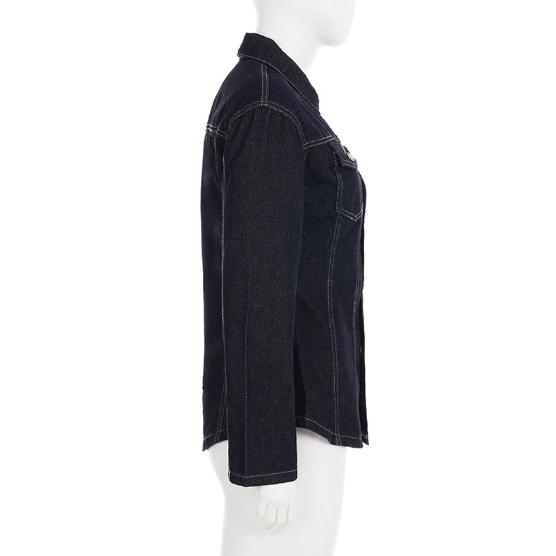 Vintage Midnight Blue Denim Button-Up Shacket